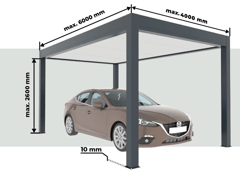 Medidas Cubierta para Coche Tejado Plano Autoportante a Medida